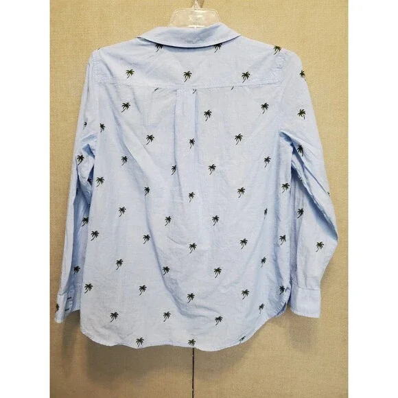 Talbots 100% Cotton Blue Embroidered Palm Trees Long Sleeve Button-Up Shirt Sz L - Picture 5 of 6